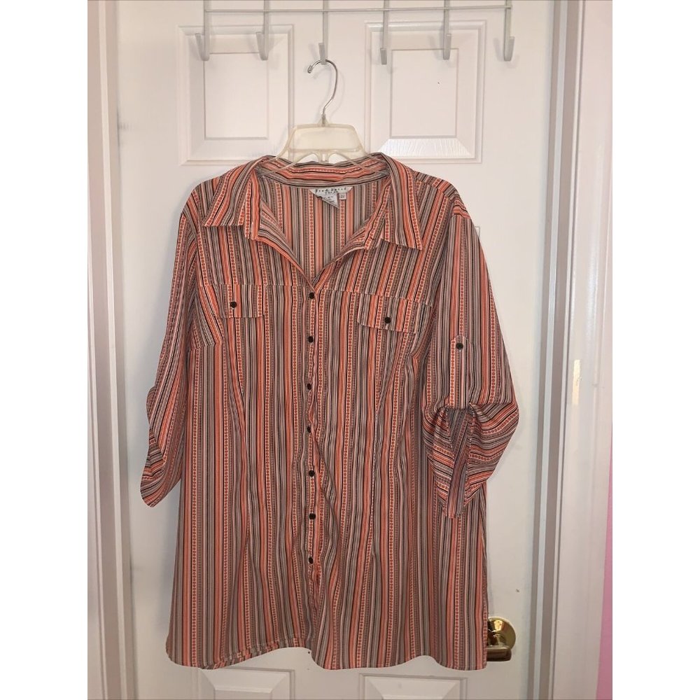 Fred David Button Down Shirt Top Blouse Size 2x Womens Multicolor Striped